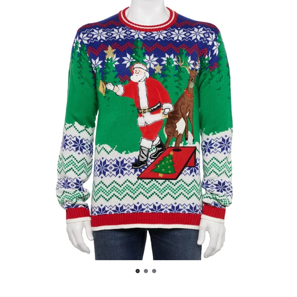 Men's Christmas Sweater Green and Red Size XL